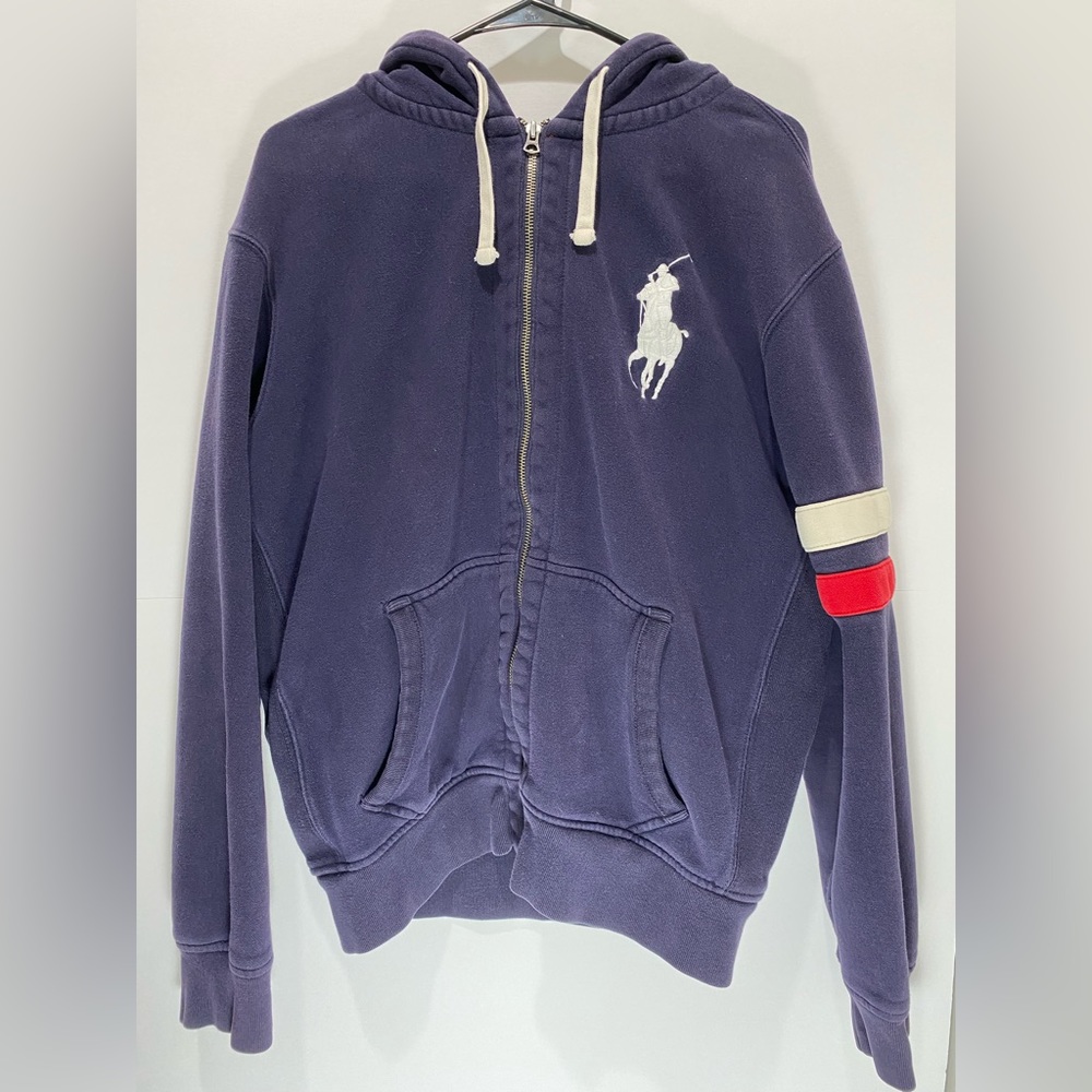 Polo Ralph Lauren Jacket Hoodie Sweatshirt Men’s Large Blue Long Sleeve Vintage